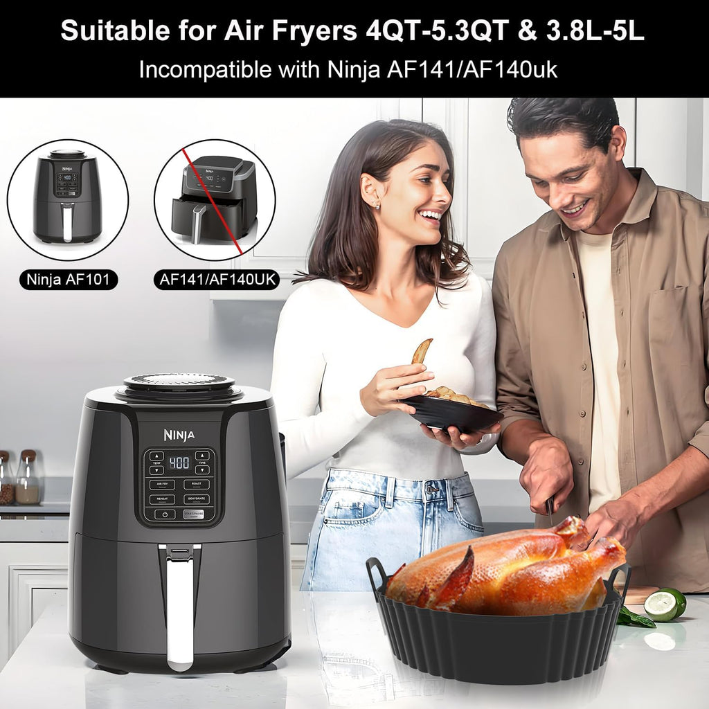 Ninja Silicone Air Fryer Liners - Reusable Food Grade 3-Pack for 4-5.3QT Models | Compatible with COSORI & Tefal