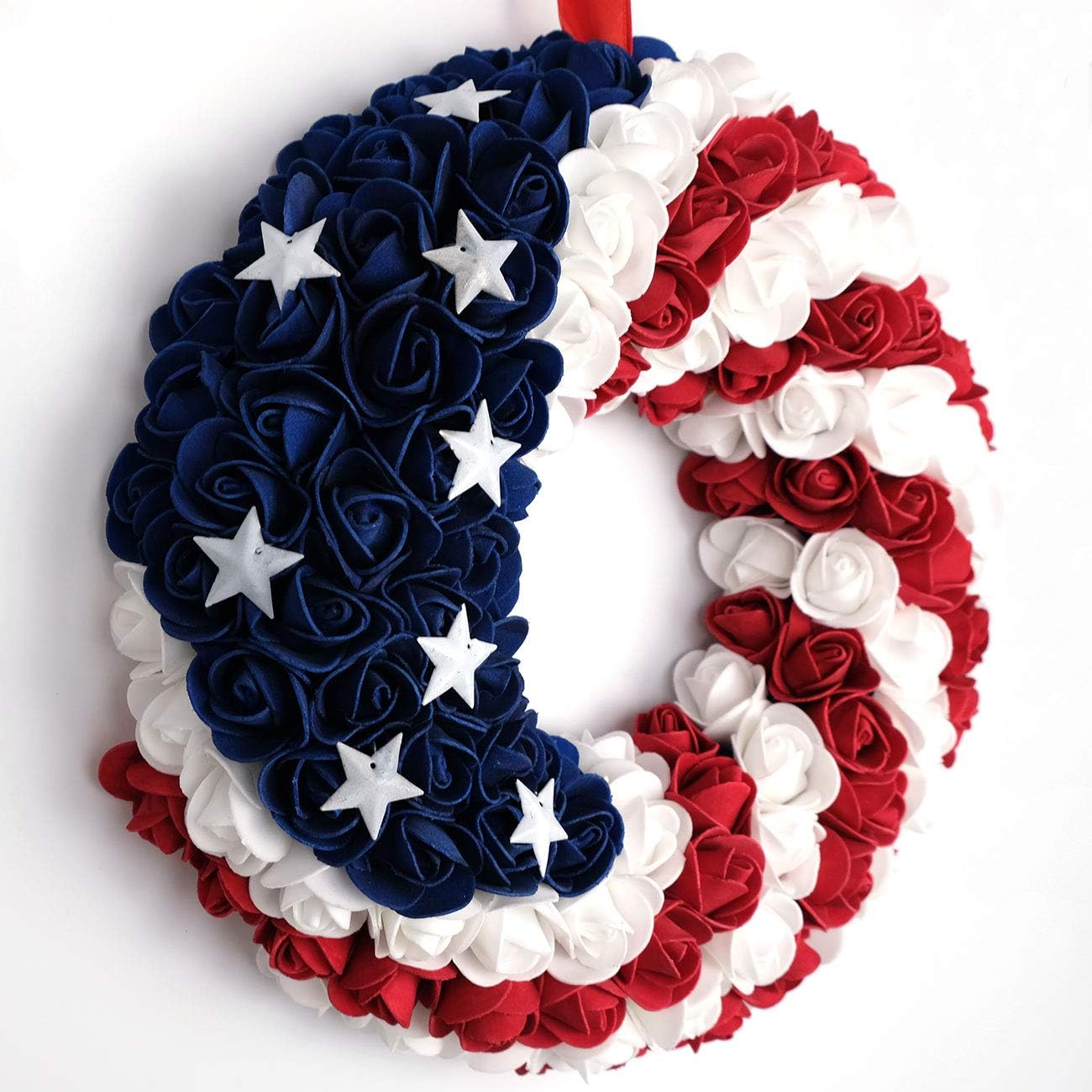 Skiennix Patriotic Americana Wreath - Handcrafted Boxwood Decoration for July 4th | Blue