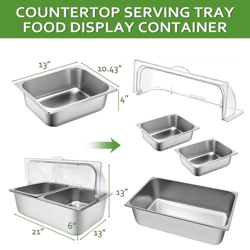 DONNGYZ Countertop Food Display Container 2 Pans with 3 Ice Packs Cold Food Serving Tray Buffet Condiment Dispenser Salad Dressing Appetizer Spice Fruit Cold Serving Buffet Tray