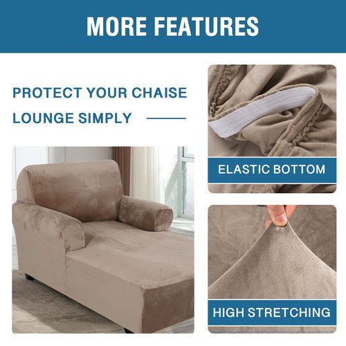 H.VERSAILTEX Velvet Chaise Lounge Cover - High Stretch Slipcovers for Living Room, Luxury Velvet Dog Covers, Machine Washable, Taupe