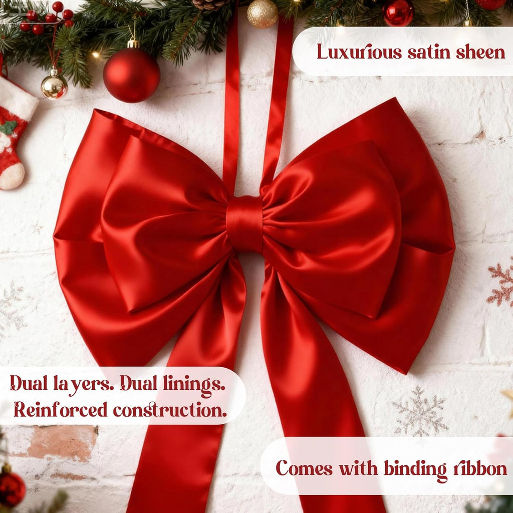 Skiennix Christmas Tree Topper Bow - Giant 75x19 Inch Red Satin Decor for Weddings & Parties