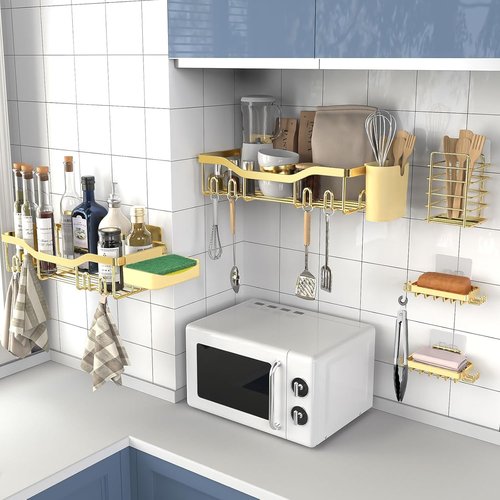 NESOMI Shower Caddy - Rustproof Stainless Steel Adhesive Organizer | 7-Pack Bathroom Storage with Soap Dish & Hooks
