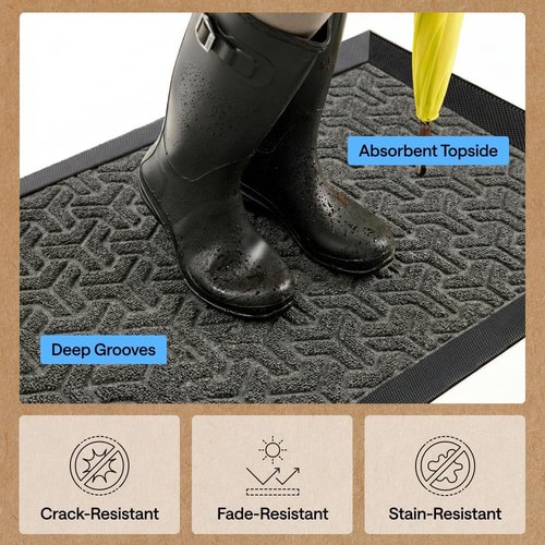 GORILLA GRIP Waterproof All-Season WeatherMAX Doormat - 47x35 Natural Rubber, Stain & Fade Resistant, Easy Clean Slate Geometric