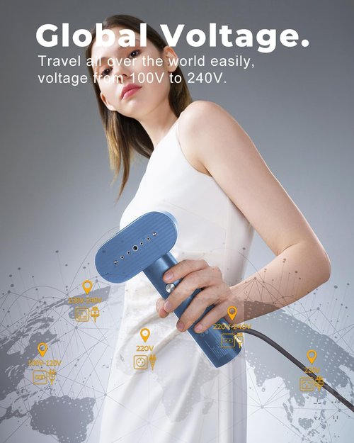G6 Pro Smart Handheld Steamer - Lightweight & Compact Wrinkle Remover | Global Voltage (100-240V), Auto Shut-Off, Blue