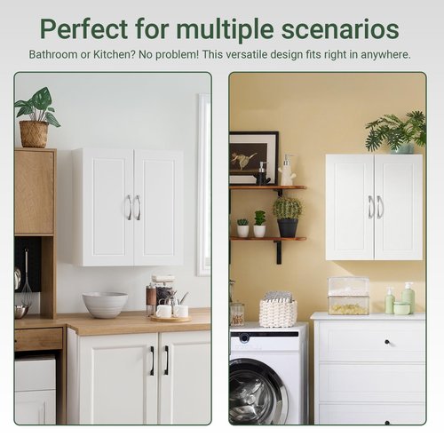 SoBuy Bathroom Cabinet Wall Mount with Doors and Adjustable Shelves, Medicine Cabinet Organizer for Small Bathroom Storage, Over The Toilet or Laundry Room Cabinets Wall Mounted, White FRG231-T-W