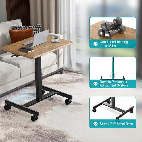 DUMOS Portable Rolling Laptop Desk - Adjustable Height Mobile Workstation for Home Office | 19 Inch, Brown