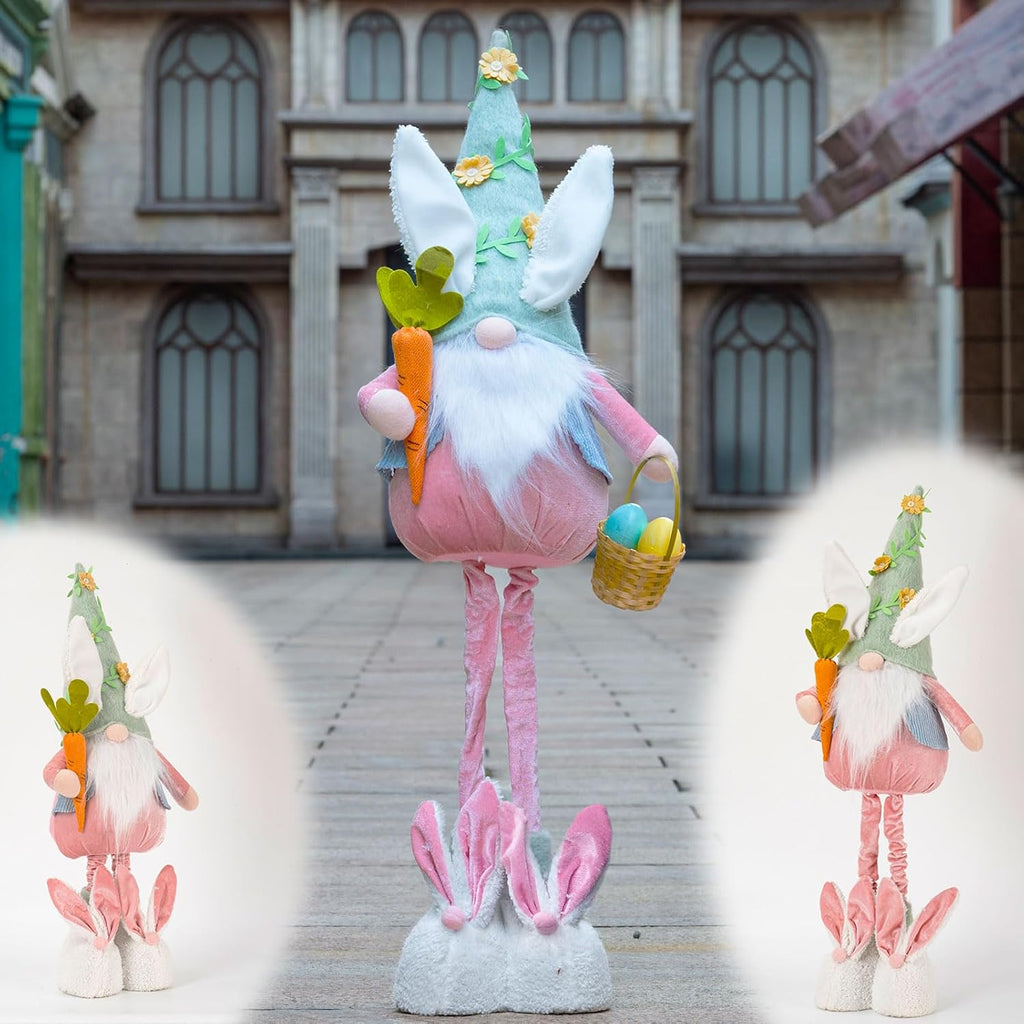Unanscre Easter Bunny Gnome Plush Decoration - Large 26’’-36’’ Rabbit with Retractable Legs for Home Decor