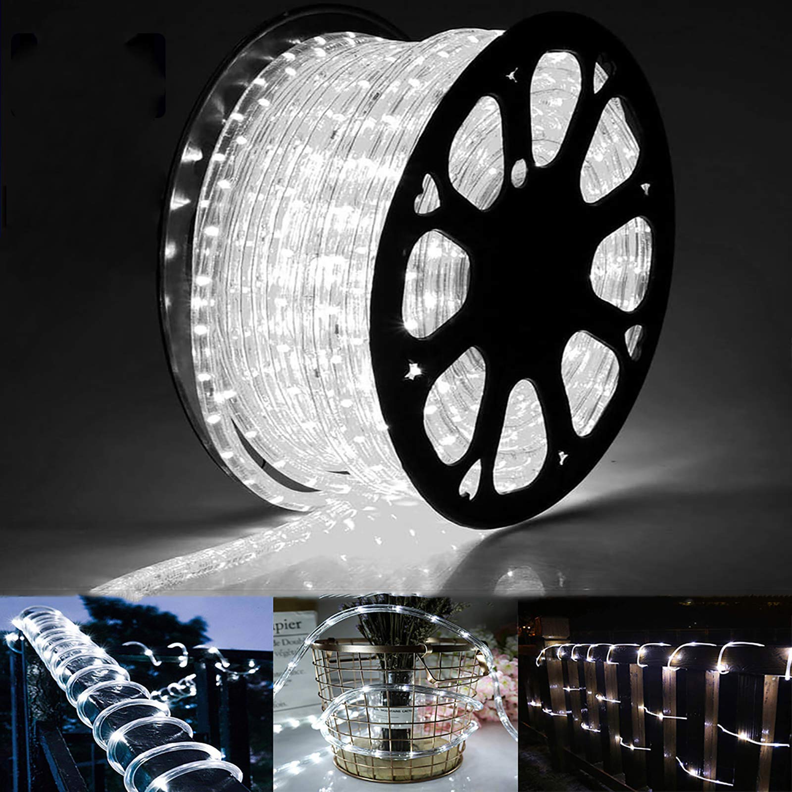 Toodour Rope Lights Outdoor, 100ft 720 LED Rope Light with 8 Lighting Mode, Connectable, Timer, Indoor Outdoor Clear Tube Decorative Lighting for Garden Patio Bedroom Party Yard Decor - White