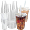 Kuerqi 100 Sets 16 Oz Plastic Cups with Lids and Straws, Iced Coffee Cups with Lids, Disposable Clear Plastic Cups with Lids for Iced Coffee, To-Go Drinks and Smoothies, Lemonade Stand Supplies
