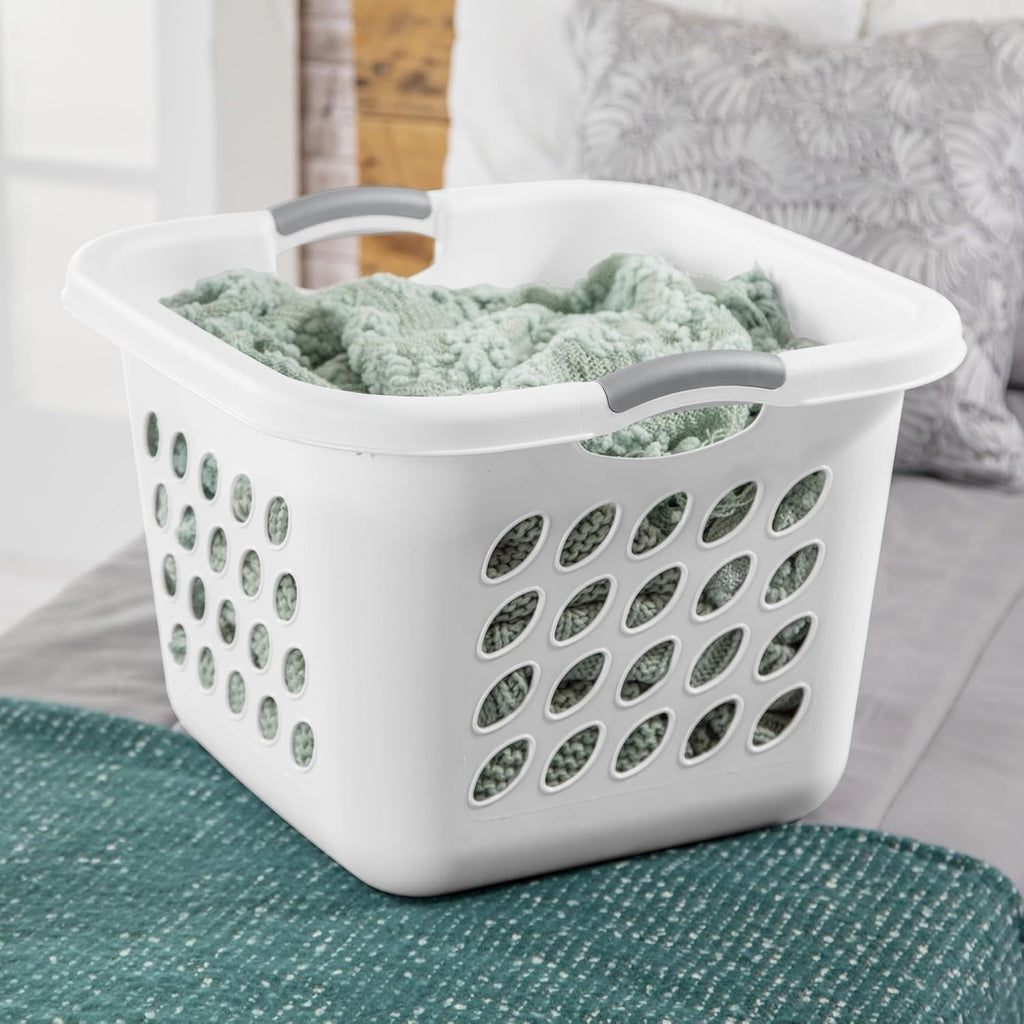 Regine Switzerland Square Laundry Basket - 1.5 Bushel Capacity, Durable Plastic, White