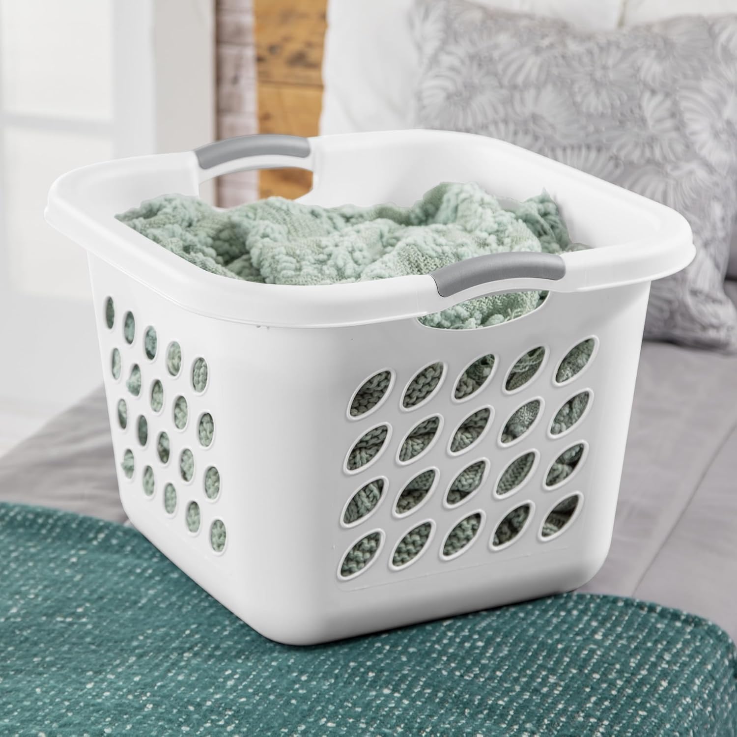 Regine Switzerland Square Laundry Basket - 1.5 Bushel Capacity, Durable Plastic, White