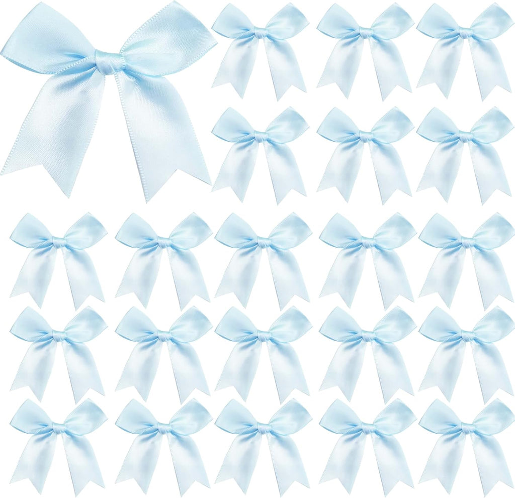 Skiennix Premium Satin Ribbon Bows - 50 Pack 3.3 Inch Gift Wrap Bows in Light Blue for Holidays & Parties