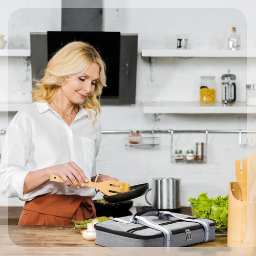 FoldTier Glass Baking Dish - 9 x 13 Inch Casserole with Lid & Insulated Carrier Bag for Hot or Cold Food