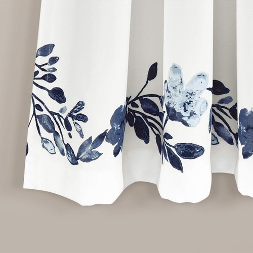Lush Decor Tanisha Curtains - Light Filtering Window Panel Set, Pair - Floral Vine Print, Beautiful, Modern, Elegant Home Decor - 52" W x 63" L, Navy & White
