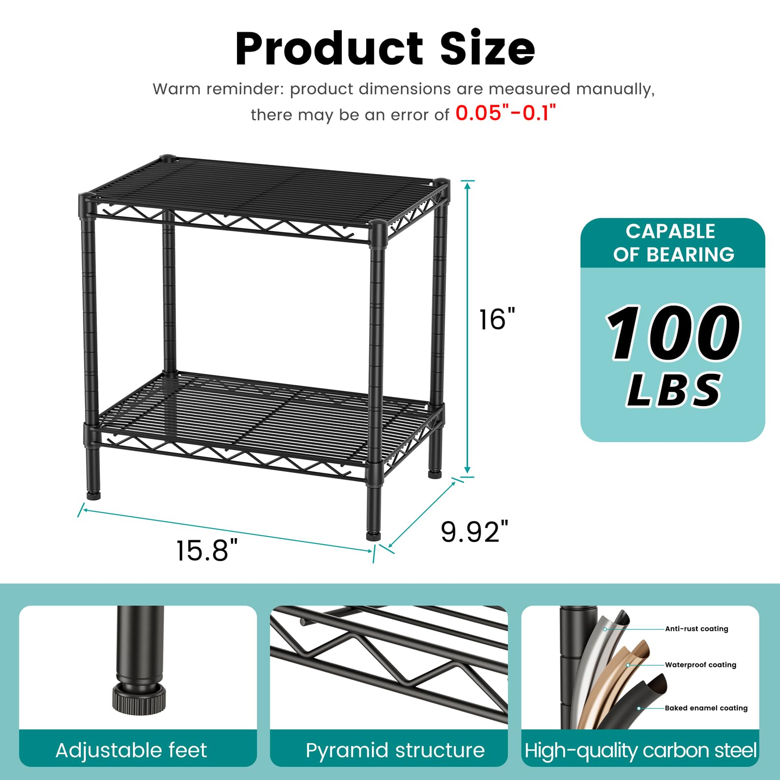 SINGAYE Bookshelf Shelves Bookcase Shelf: 2 Tier Small Shelving Unit Home Storage Organizer Wire Metal Adjustable Free Standing Display Shelf for Bedroom Living Room Office Pantry Black