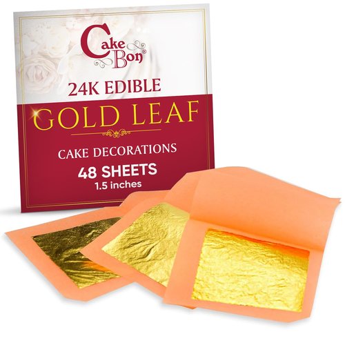 Edible Gold Leaf 24K by Cakebon - Cake Decorations, Loose Gold Leaf Sheets - 1.5 inches, 48 Sheets