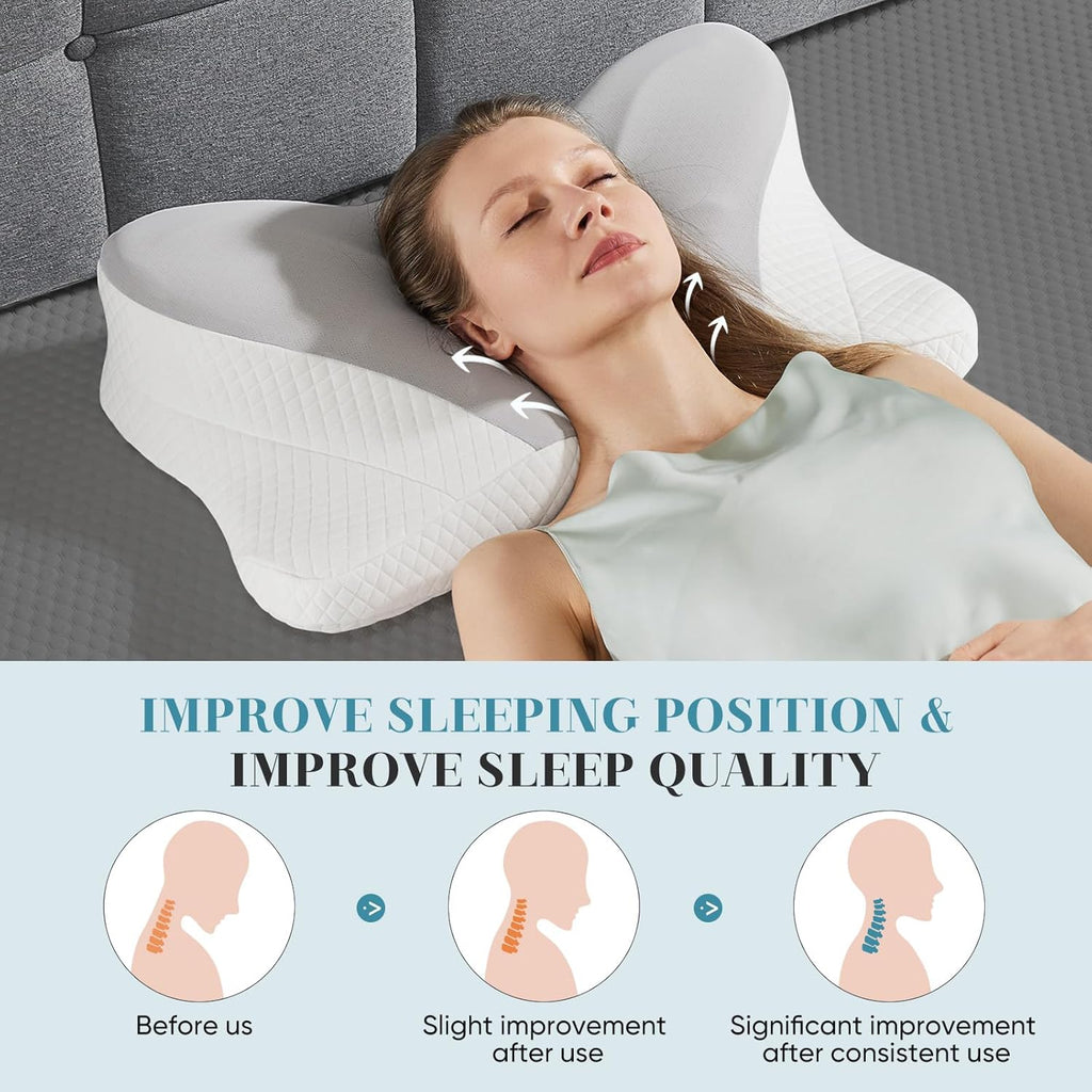 Sweetcrispy Cervical Pillow - Ergonomic Memory Foam Neck Support for Side Sleepers | Cooling Contour Design, Grey