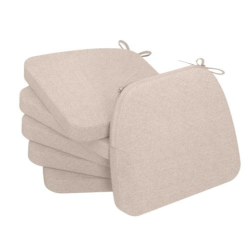 AAAAAcessories D-Shaped Chair Cushions, 2" Thick Dining Chair Pads with Ties and Removable, Machine-Washable Cover, 17" x 16", Set of 6, Oatmeal Beige