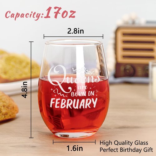 Futtumy Birthday Gifts for Women, Queens Are Born in February Birthday Wine Glass, Funny February Gifts for Daughter Mom Her Wife Sister Friend Girlfriend, Aquarius Pisces Present for Women, 17oz