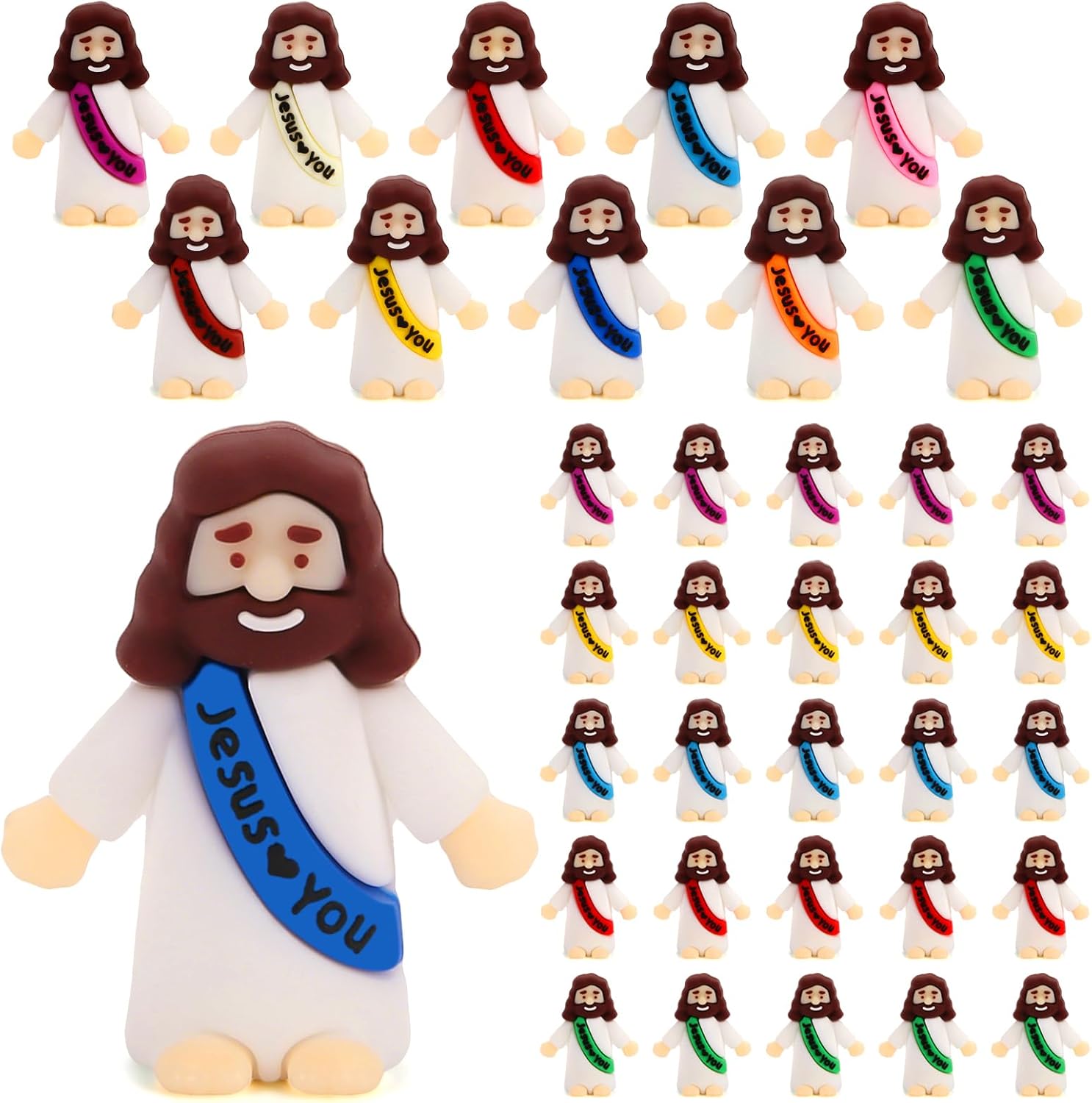 Siwarm Mini Jesus Figurines - 50 Pcs Colorful Jesus Loves You Figures for Easter Egg Fillers | Religious Gifts