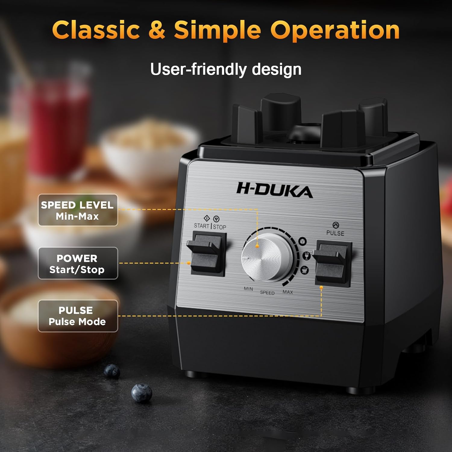 Skiennix Countertop Blender - Powerful 25,000 RPM Smoothie Maker with 64oz Pitcher | Self-Cleaning, Ice Crushing, Silver Black