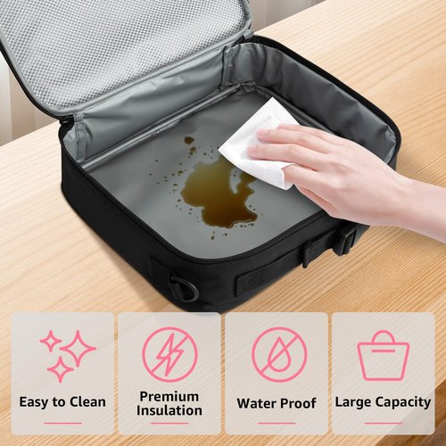 Easozoom Insulated Lunch Bag lonchera for Teen Girl Boy Kid Bento Box Reusable Large Capacity Portable Waterproof Leakproof with Name Tag to School Office Picnic Travel (1PCS Lunch Bag) (Black)
