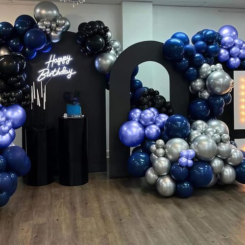 Metallic Navy Blue & Silver Balloons - Perfect for Kids' Birthday, Space Party, or Baby Shower