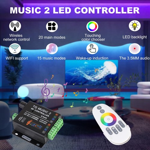SUPERNIGHT LED RGB Music Touch Controller RF Sensitivety Backlight RF Remote Touching Color 3.5MM Audio 15 Music Modes LED Light Strip Controller for Party Valentine's Day