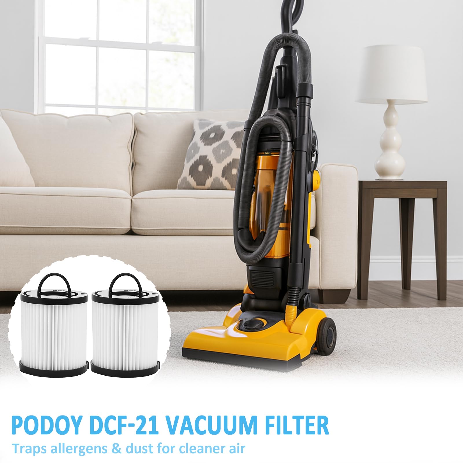 Podoy DCF-21 Vacuum Filter Compatible with Eureka Airspeed AS1000 EF91B 67821 68931 68931A EF91 EF-91 EF-91B Washable Reusable Vacuum Filter Replacement 3271AVZ 3271BLU (Pack of 2)