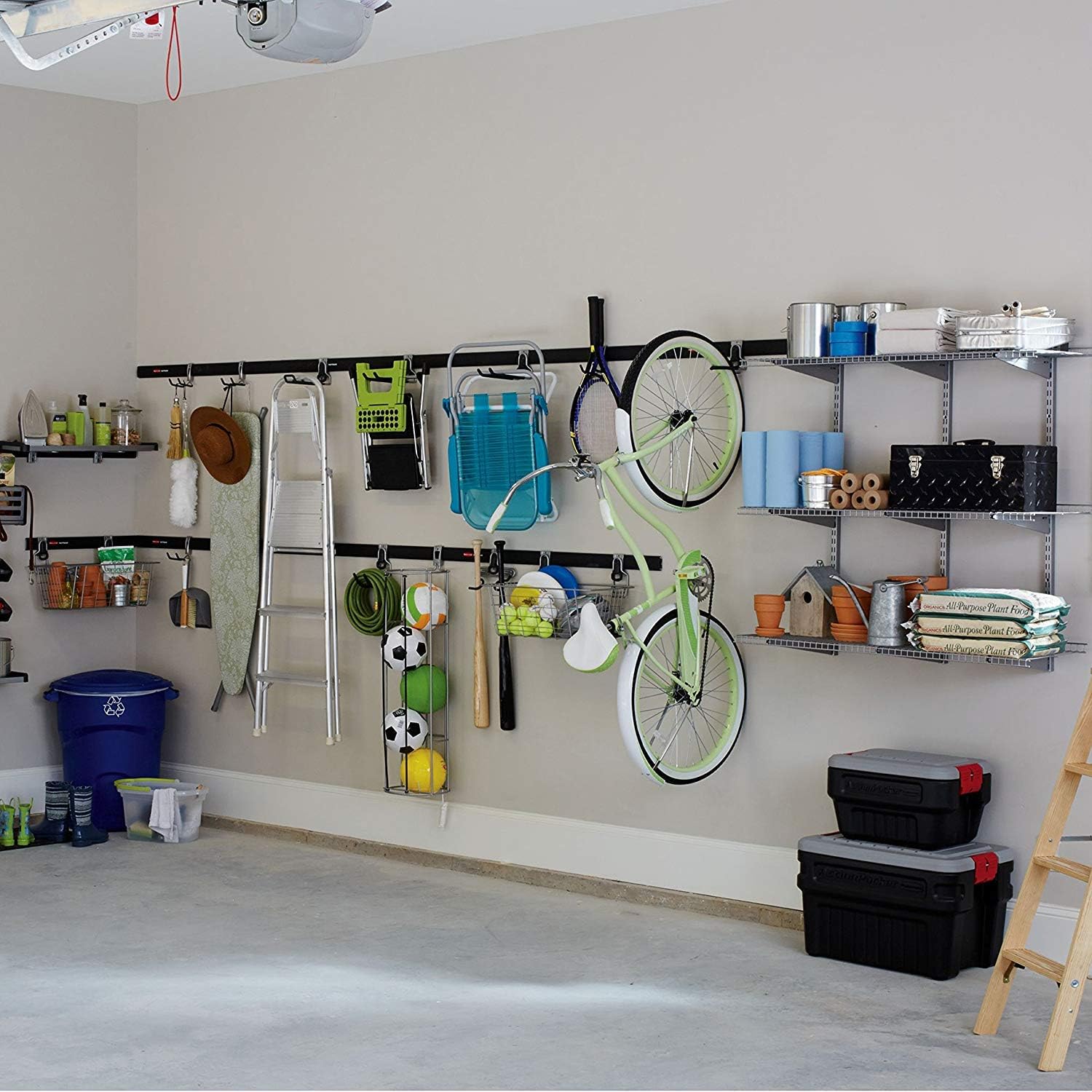 Rubbermaid Garage Hook Organizers - Powder Coated Metallic for Ladder, Tools & Bikes | 4 Pack
