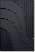 NANKAI Hand-Painted Black Minimalist Oil Painting - Thick Texture 24x36 Inch Abstract Wall Art