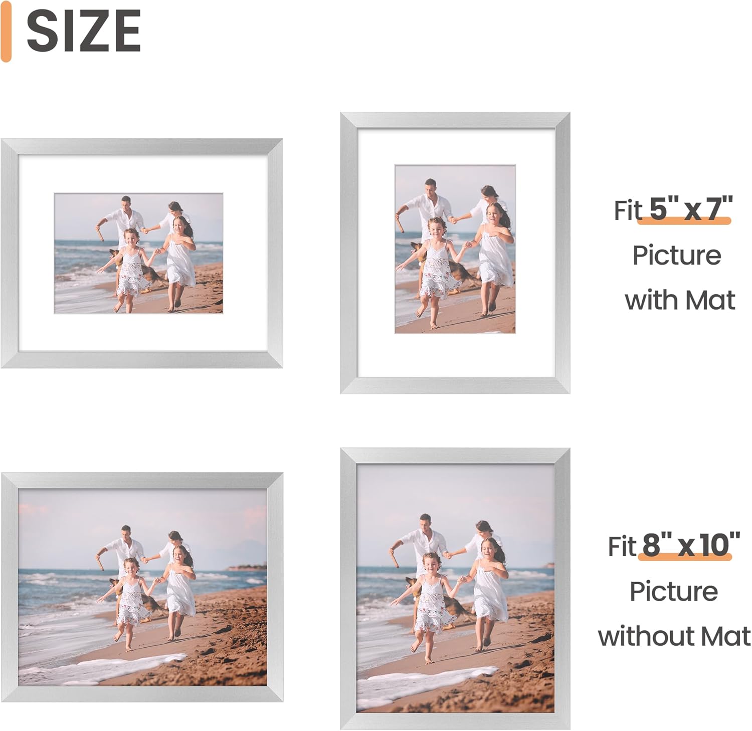 Upsimples 8x10 Picture Frame Set of 5 - Stylish Silver Frames for 5x7 or 8x10 Photos | Wall Gallery Display