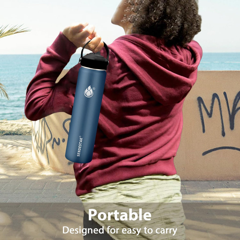 Skiennix Insulated Water Bottle - 32 Oz Stainless Steel Wide Mouth | Double Wall Vacuum, Leak Proof, Straw Lid & Spout Lid, Keeps Drinks Cold or Hot for 24 Hrs