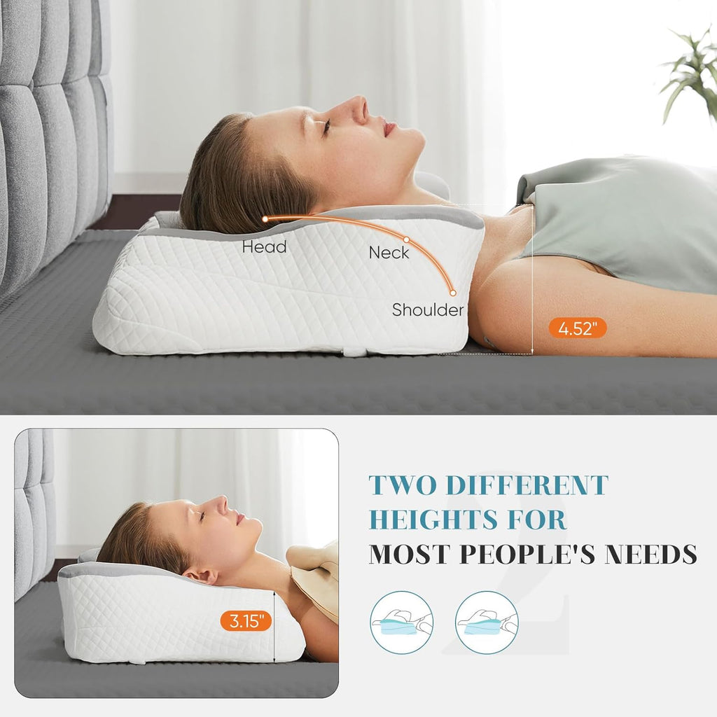 Sweetcrispy Cervical Pillow - Ergonomic Memory Foam Neck Support for Side Sleepers | Cooling Contour Design, Grey