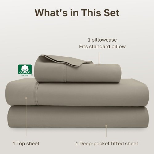 California Design Den Twin Bed Sheets Set - 100% Cotton, 400 Thread Count, Silky Smooth Sateen - Taupe