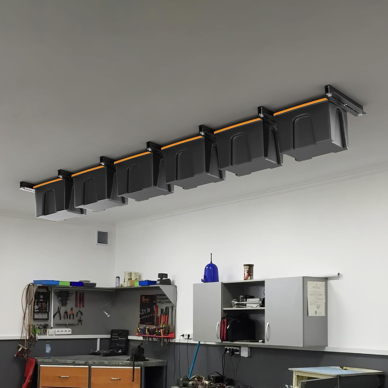 Ultrawall Overhead Garage Storage Racks - Heavy Duty Ceiling Organizer for Bins | Adjustable Width (7 Pack)