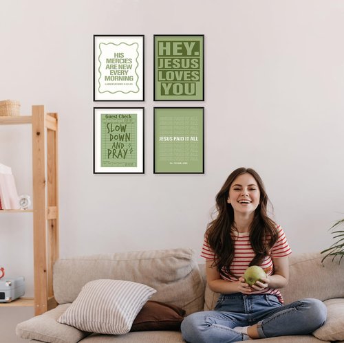 Locomiss Christian Wall Art Posters - Sage Green Jesus Decor for College Dorms | Set of 4 (12x16 Unframed)