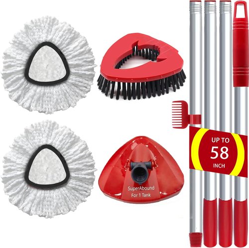 SuperAbound 2 Pack Spin Mop Replace Heads for Cedar EasyWring 1 Tank, 30”-58" Mop Handle, Mop Base and Scrub Brush Combo Set Replacement, Microfiber Mop Refills