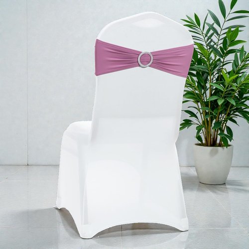 MDS Premium Stretch Spandex Chair Sashes - Pack of 75 Dusty Pink Covers with Buckle Slider for Events