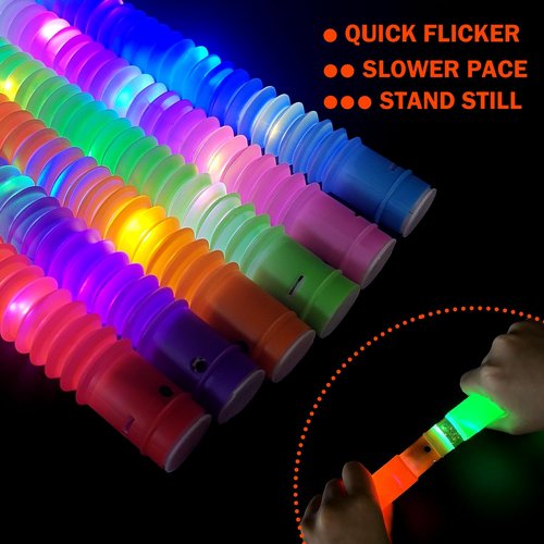 Glow Sticks Party Favors Supplies for Toddler 18 PCS, Easter Basket Stuffers Fidget Toys Gifts for Kids, Light up Pop Tubes Necklace ＆ Bracelet Accessories,Non Candy Treats for Camp,Birthday,Wedding