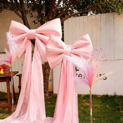 Large Pink Bow Birthday Decorations, 31'' x 60'' Big Bow Themed Backdrop Room Wall Decor Wedding Engagement Bachelorette Baby Shower Bridal Christmas Tree Decoration (Large)