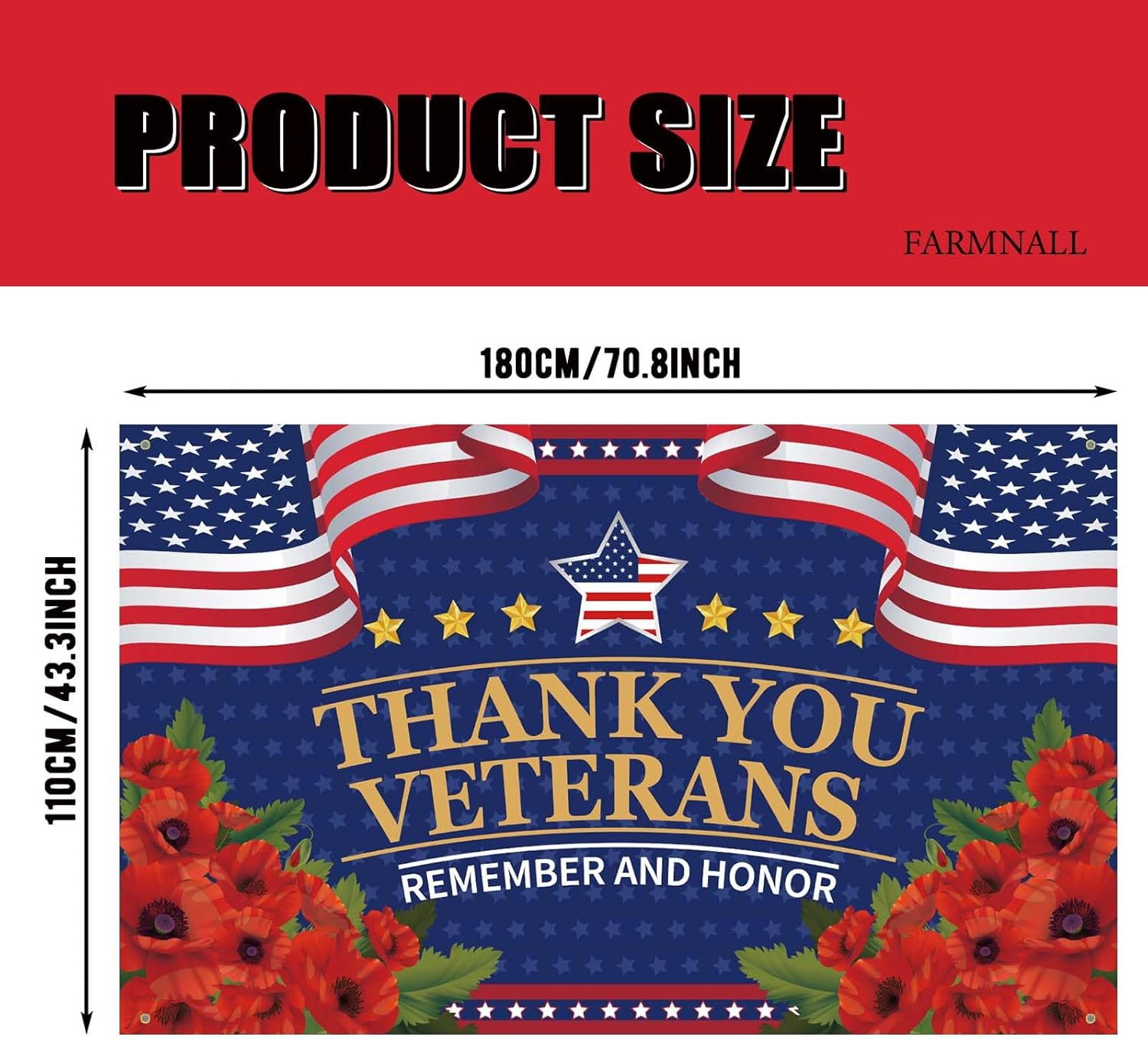 Red Poppies Veterans Day Banner - Thank You Veterans Decorations | 4th of July Patriotic Backdrop