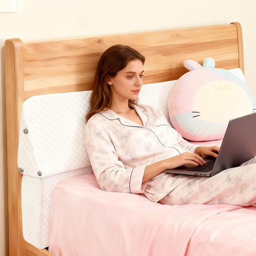 JZHLLA Foldable Pillow Wedge for Headboard Gap 76x6x6in White Cotton Bed Gap Filler with Snap-on Storage Bags Adjustable Pillow Wedge for Headboard Gap