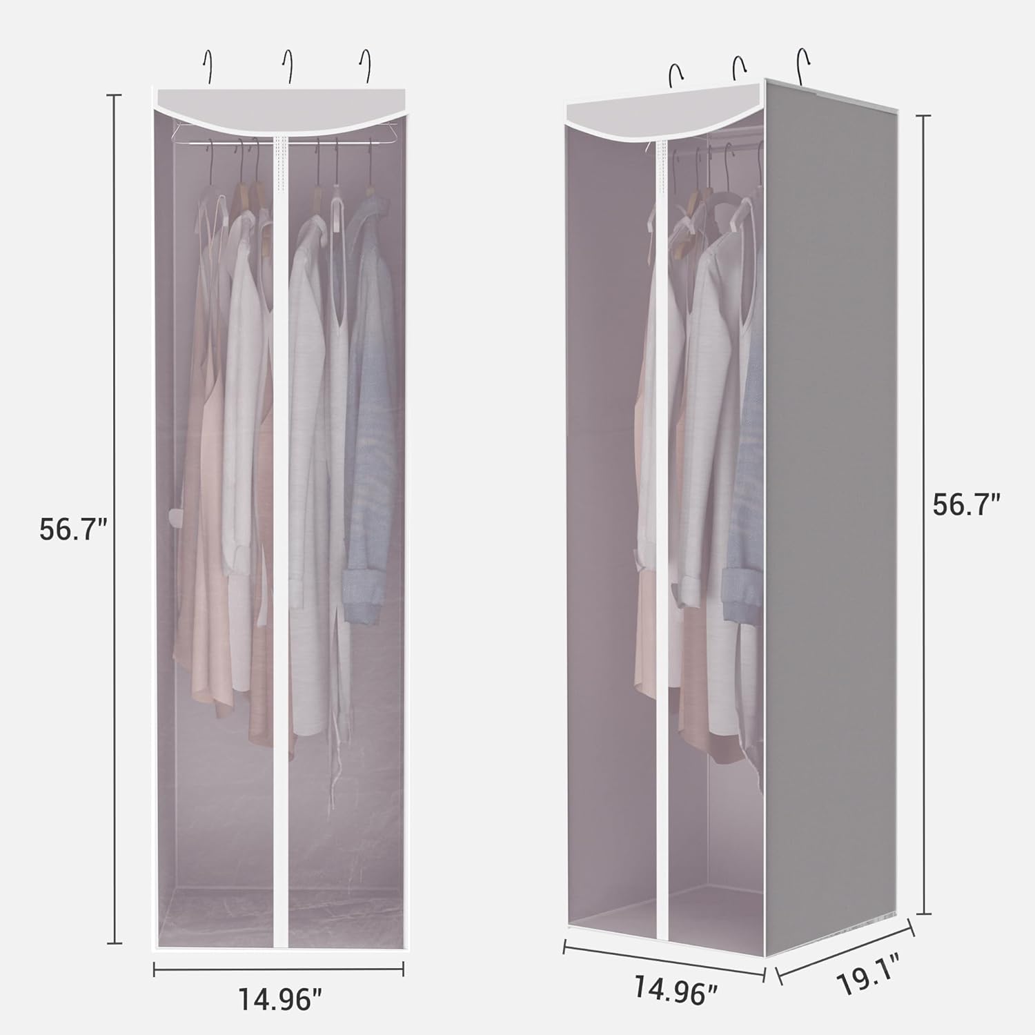 Storage Maniac Hanging Garment Bags - 2-Pack Long Dress & Suit Covers with Clear Window, Grey