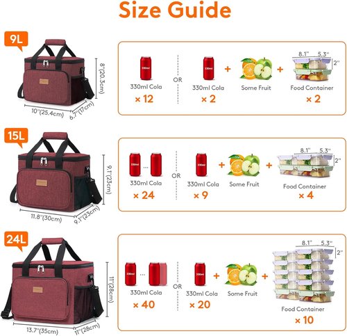 Lifewit Insulated Lunch Bag - Large Soft Cooler Tote for Adults | Burgundy, 40-Can Capacity (24L)