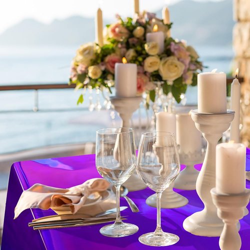 FunnyPars Iridescent Purple Plastic Tablecloths - Shiny Disposable Rectangle Covers | 54x108 Inch Party Decor