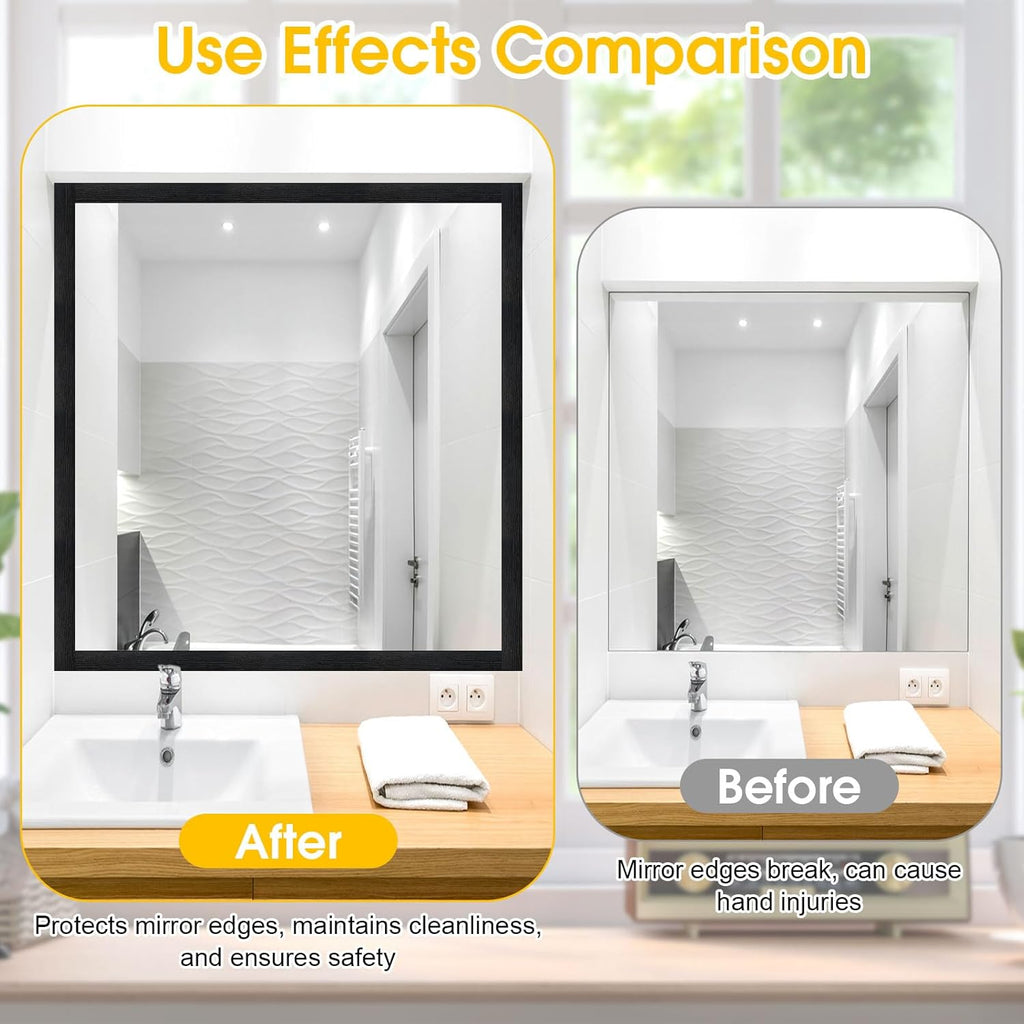 Skiennix Bathroom Mirror Frame Border - Peel & Stick Black Wood Grain Wallpaper (32.8 FT x 3.93 Inch)