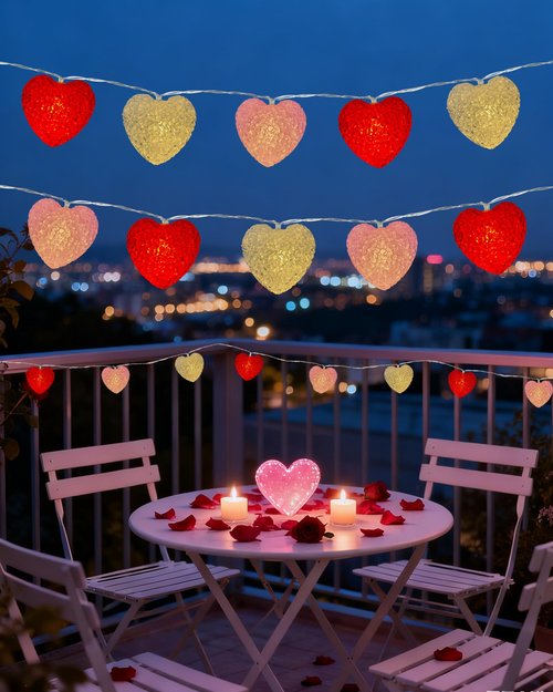 Valentines Decor Lights Battery Operated 6.9FT 10 LED Red Pink White Heart String Lights with Timer, 8 Modes Valentine's Day Light Romantic Heart Fairy Light for Home Bedroom Valentines Wedding Decor