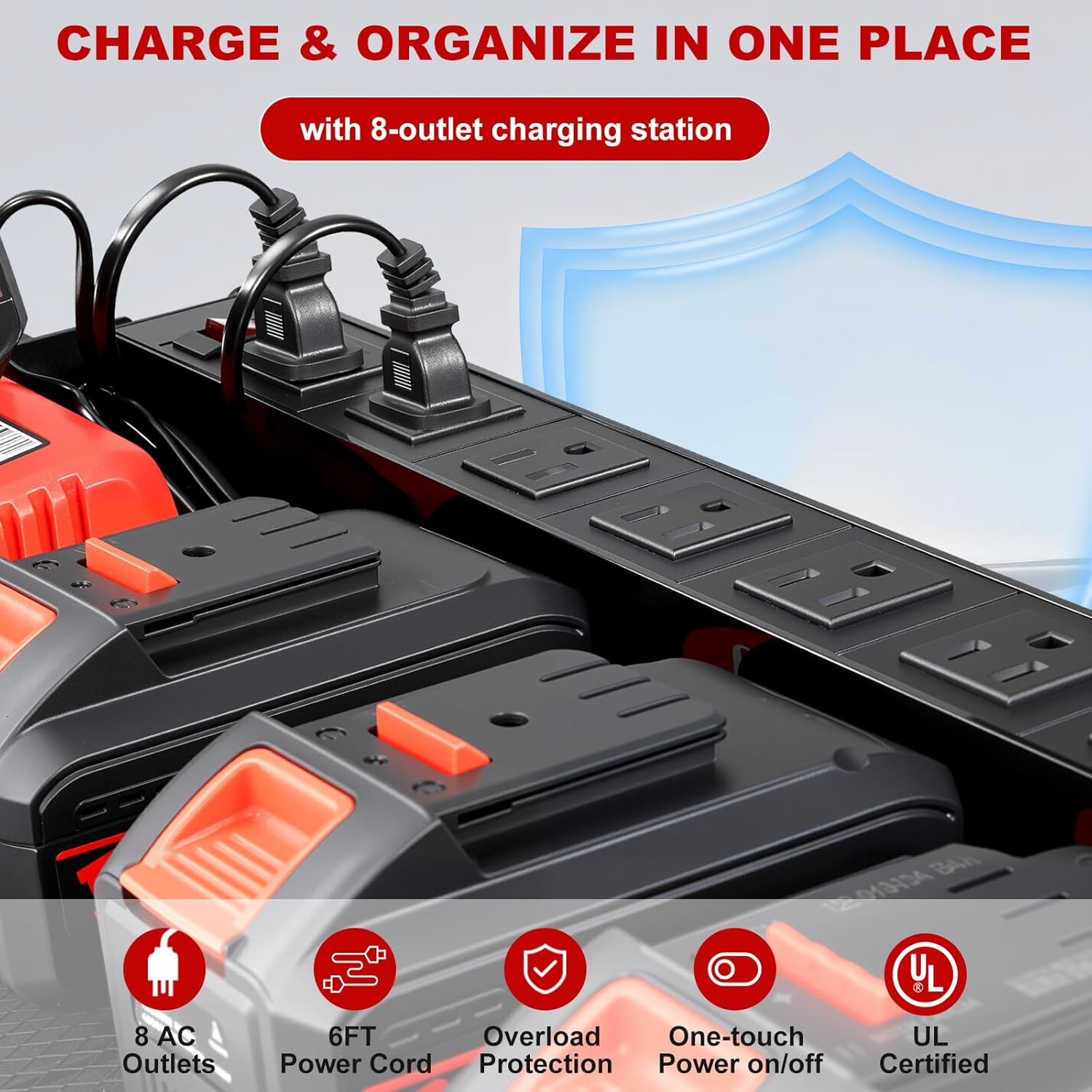 Power Tool Organizer by [Brand Name] - Heavy Duty Wall Mount with Charging Station | 3-Layer Storage & 4 Drill Holders