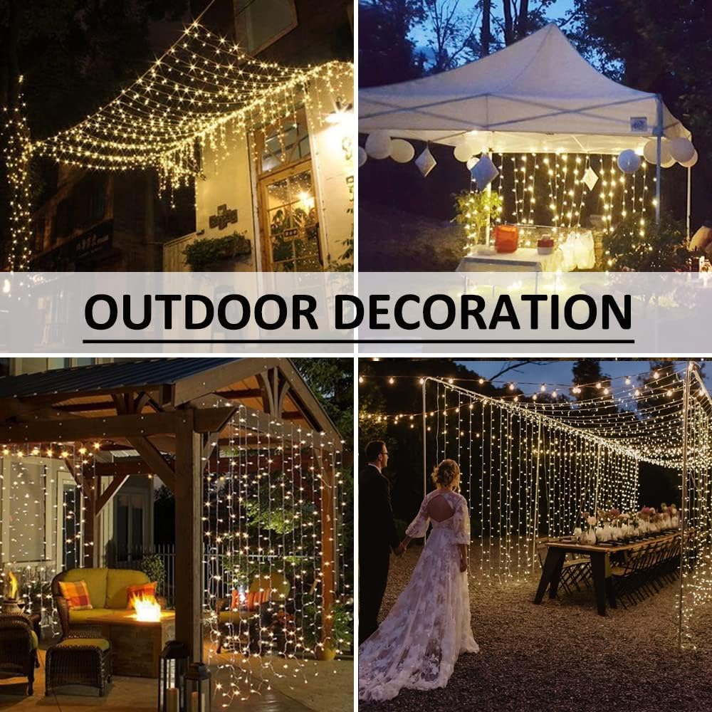 Solhice LED Curtain Lights - 20ft x 10ft Indoor/Outdoor Twinkle String Lights | Warm White Wedding Decor